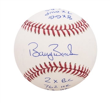 Barry Bonds Signed And Inscribed Limited Edition Career Milestone Stat Baseball - LE 4/25 (Bonds LOA)